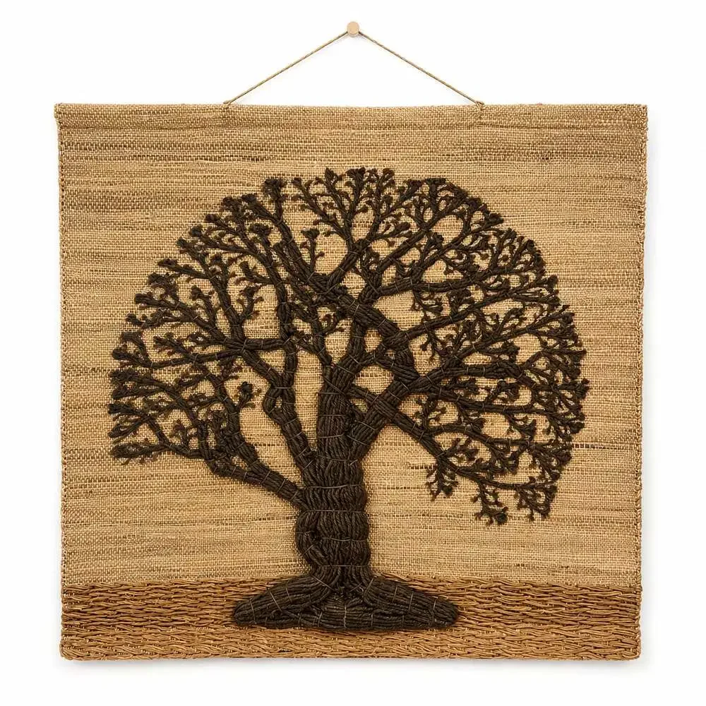 Vintage Tree of Life Jute Wall Hanging Fiber Art 36” Boho MCM